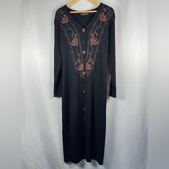 Carole Little Dresses & Skirts - Carole Little VTG Maxi Sweater Dress Lg Embroidered Fall Floral Mature Wool Soft